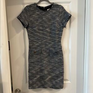 LOFT Navy and White Sheath Knit Dress Crew Neck